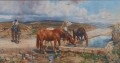 Horses drinking from a stone trough Enrico Coleman genre